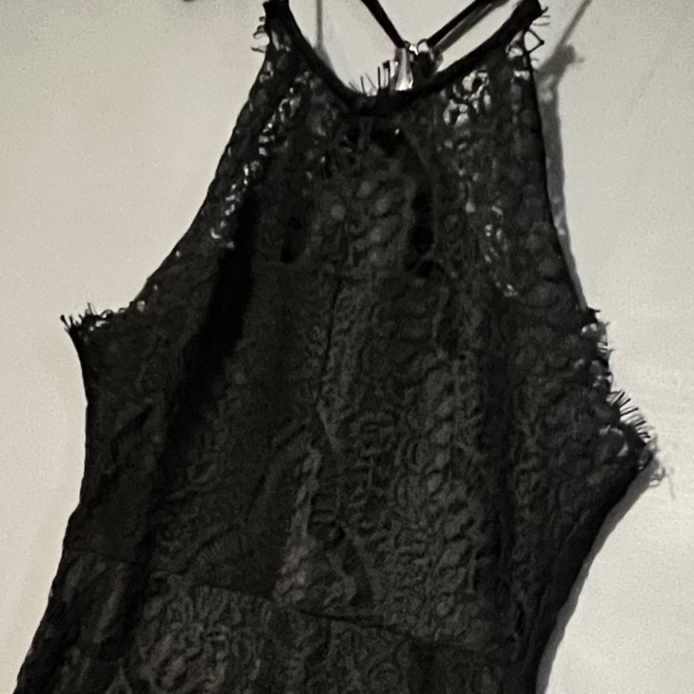 NWT Designer Chloe Dao Black Lace Halter Dress Eyelash Lace Buttons Zipper Large - Picture 3 of 15